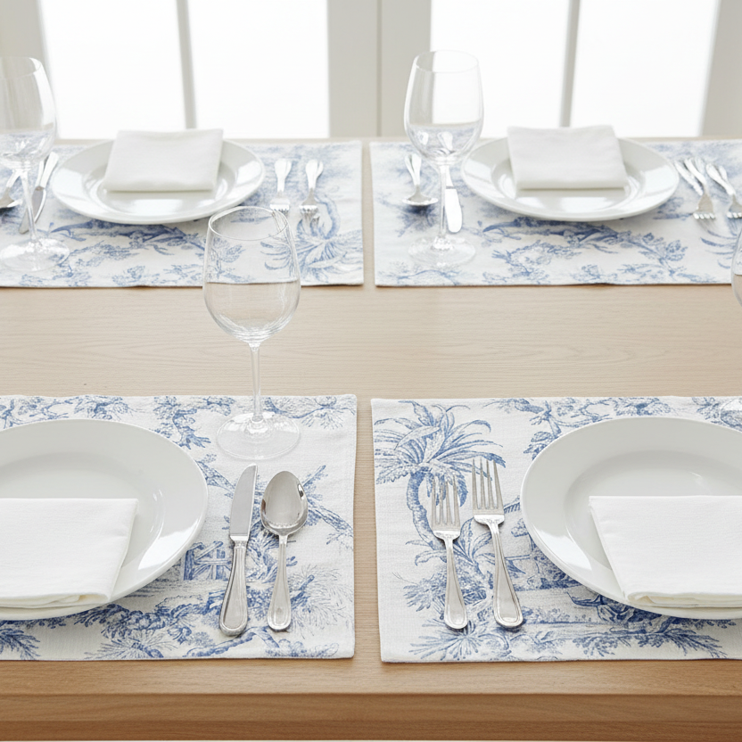 Set (4) Individual Blue Toile